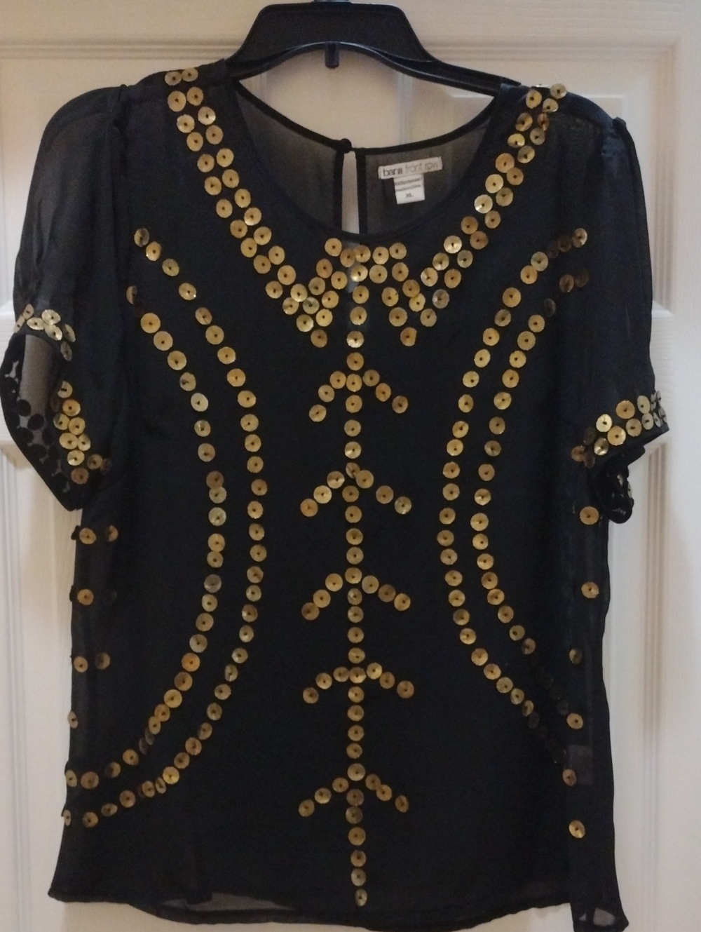 Bar III Black Sheer Top with Gold Sequin Pattern